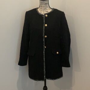 Talbots - Elegant Black Women's Tweed Jacket with Gold Accents